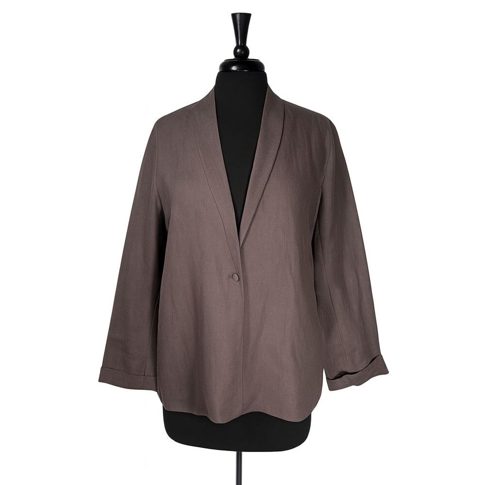 Eileen Fisher Women’s Blazer PL Brown Irish Linen Jacket Minimalist Lagenlook